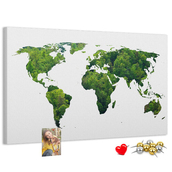 Tablero de corcho decorado Mapa mundial verde con vegetación