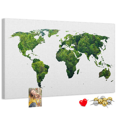 Tablero de corcho decorado Mapa mundial verde con vegetación