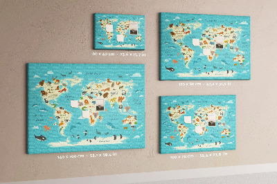 Mapa del mundo con animales salvajes tablero de anuncios