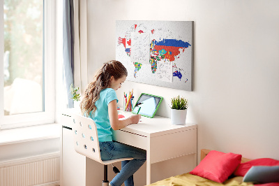 Tablero de corcho decorado Mapa del mundo con banderas de países
