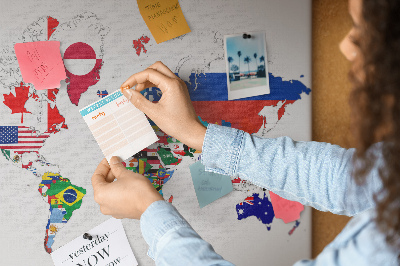 Tablero de corcho decorado Mapa del mundo con banderas de países