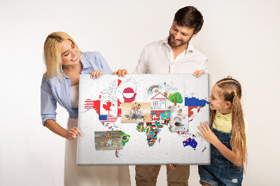 Tablero de corcho decorado Mapa del mundo con banderas de países