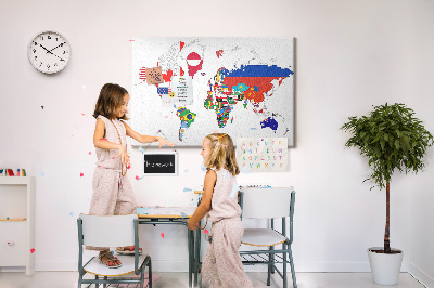 Tablero de corcho decorado Mapa del mundo con banderas de países