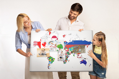 Tablero de corcho decorado Mapa del mundo con banderas de países