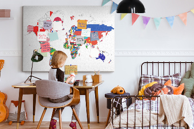Tablero de corcho decorado Mapa del mundo con banderas de países