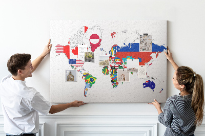 Tablero de corcho decorado Mapa del mundo con banderas de países