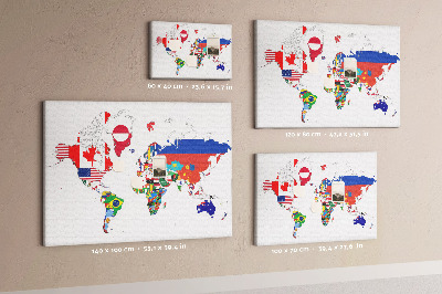 Tablero de corcho decorado Mapa del mundo con banderas de países
