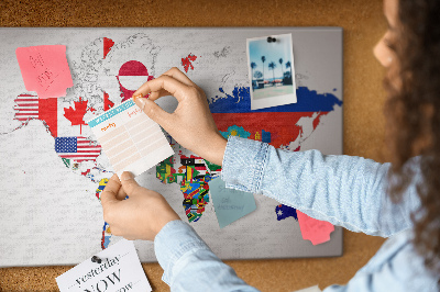 Tablero de corcho decorado Mapa del mundo con banderas de países