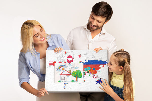 Tablero de corcho decorado Mapa del mundo con banderas de países