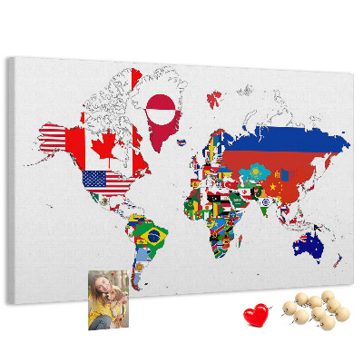 Tablero de corcho decorado Mapa del mundo con banderas de países