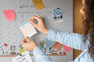Pizarra de corcho agenda semanal con motivos de oficina