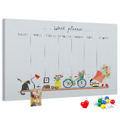 Pizarra de corcho agenda semanal con motivos de oficina