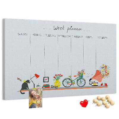 Pizarra de corcho agenda semanal con motivos de oficina