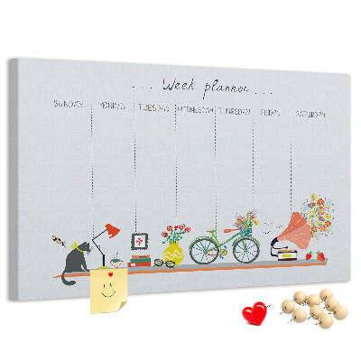Pizarra de corcho agenda semanal con motivos de oficina