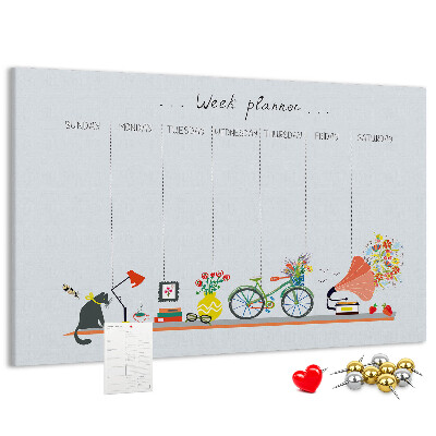 Pizarra de corcho agenda semanal con motivos de oficina