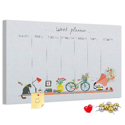 Pizarra de corcho agenda semanal con motivos de oficina