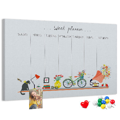Pizarra de corcho agenda semanal con motivos de oficina