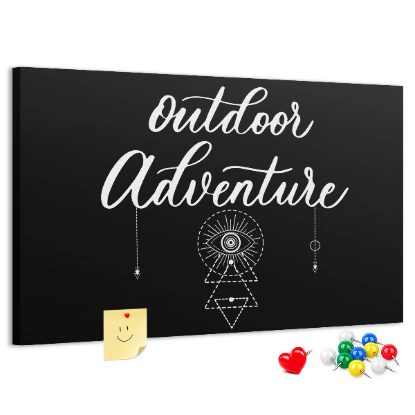 Tablero de anuncios con diseño de aventura al aire libre y símbolos