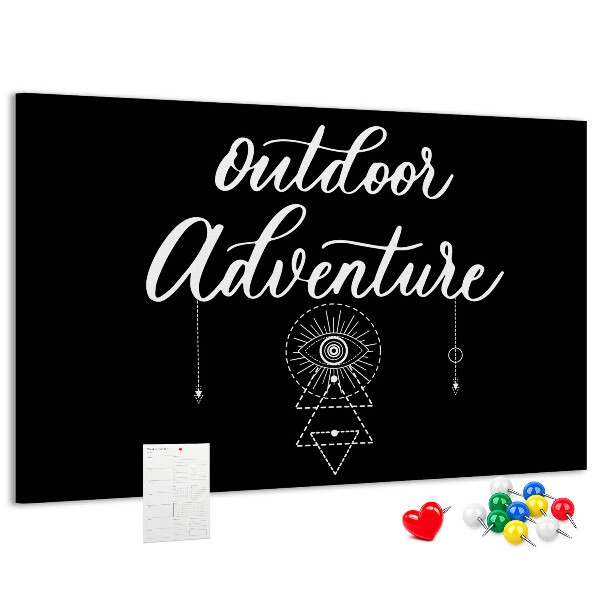 Tablero de anuncios con diseño de aventura al aire libre y símbolos