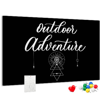 Tablero de anuncios con diseño de aventura al aire libre y símbolos