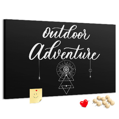 Tablero de anuncios con diseño de aventura al aire libre y símbolos