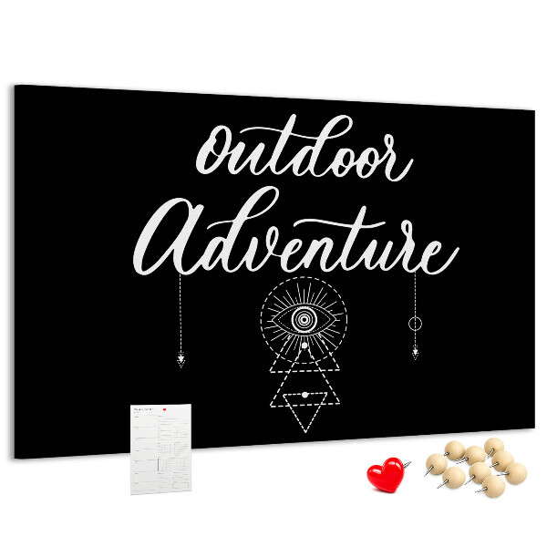 Tablero de anuncios con diseño de aventura al aire libre y símbolos