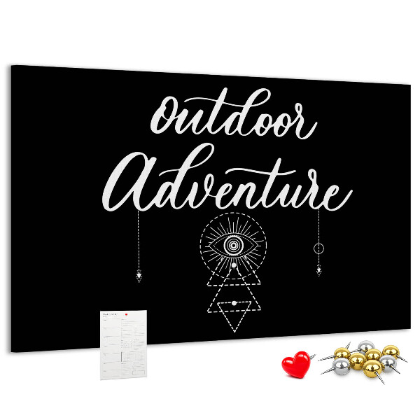 Tablero de anuncios con diseño de aventura al aire libre y símbolos