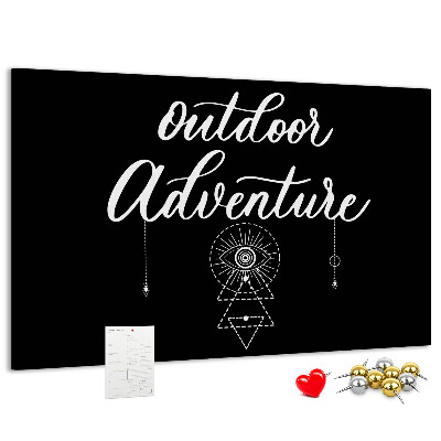 Tablero de anuncios con diseño de aventura al aire libre y símbolos
