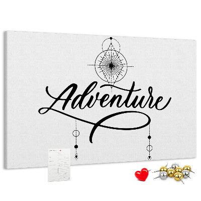 Tablero de anuncios con inscripción estilizada de motivos de viaje