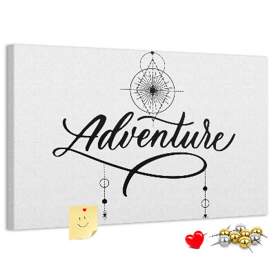 Tablero de anuncios con inscripción estilizada de motivos de viaje