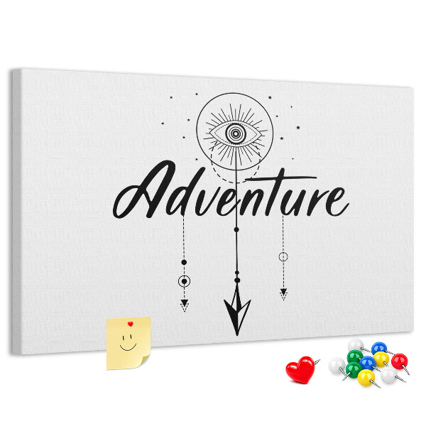 Tablero de corcho decorado con diseño de símbolo de ojo y flecha
