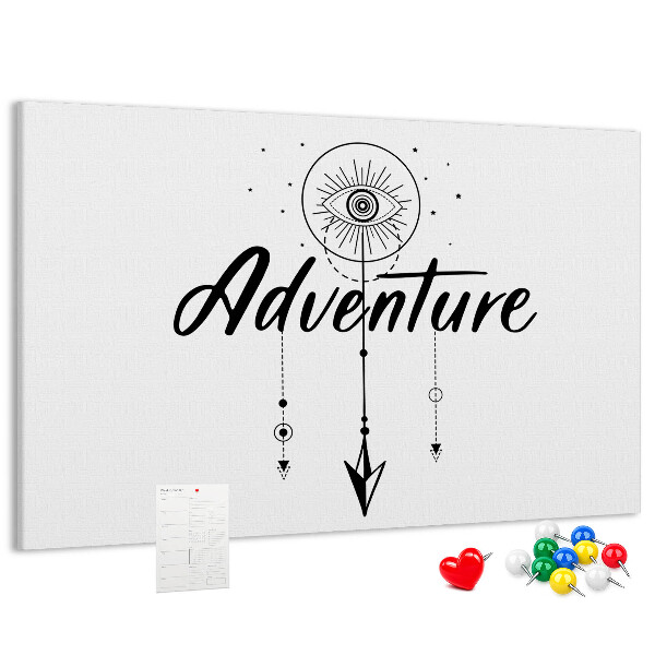 Tablero de corcho decorado con diseño de símbolo de ojo y flecha