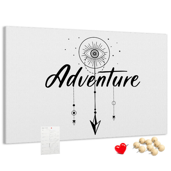 Tablero de corcho decorado con diseño de símbolo de ojo y flecha