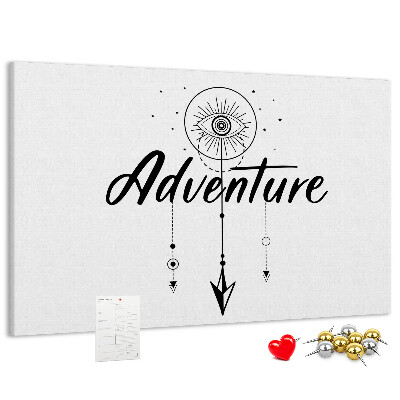 Tablero de corcho decorado con diseño de símbolo de ojo y flecha