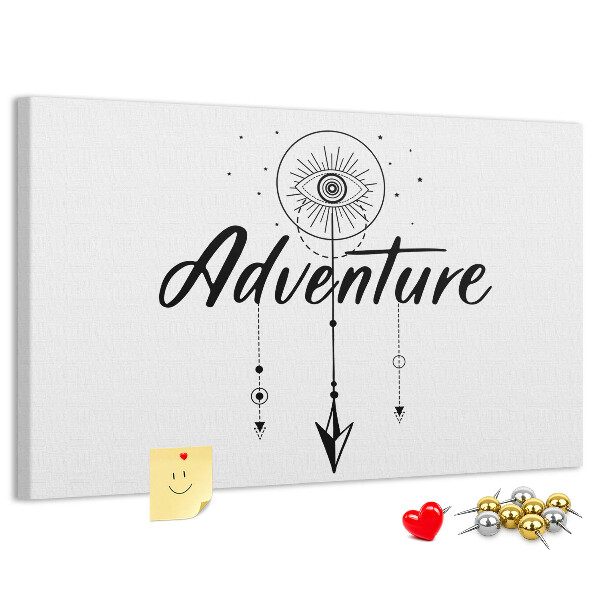Tablero de corcho decorado con diseño de símbolo de ojo y flecha