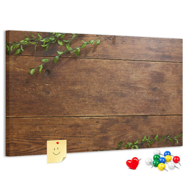 Pizarra de corcho Madera natural con ramas verdes