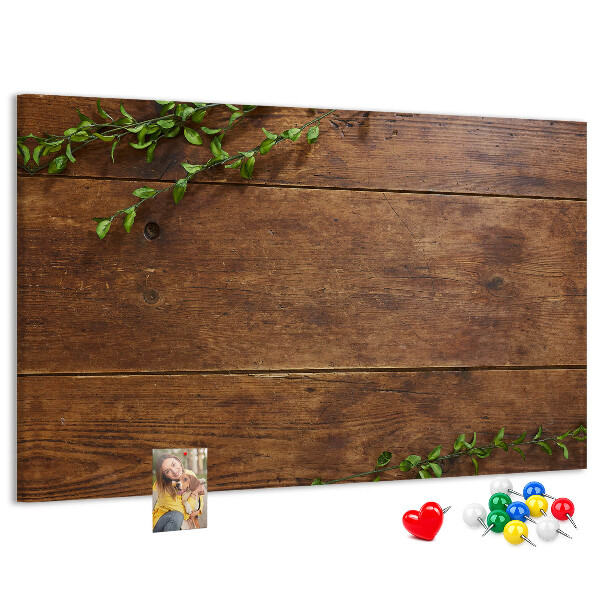 Pizarra de corcho Madera natural con ramas verdes