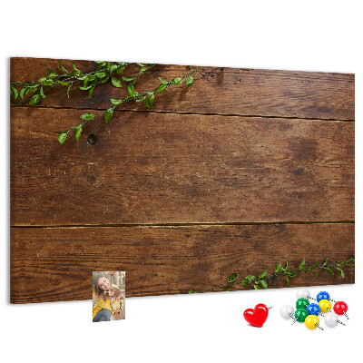 Pizarra de corcho Madera natural con ramas verdes