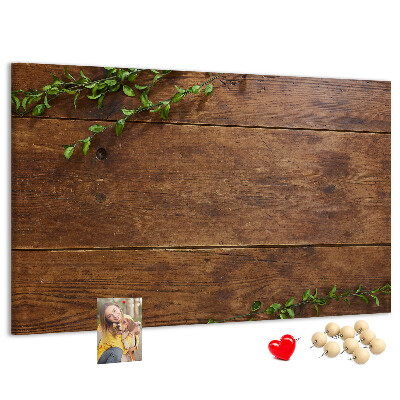 Pizarra de corcho Madera natural con ramas verdes