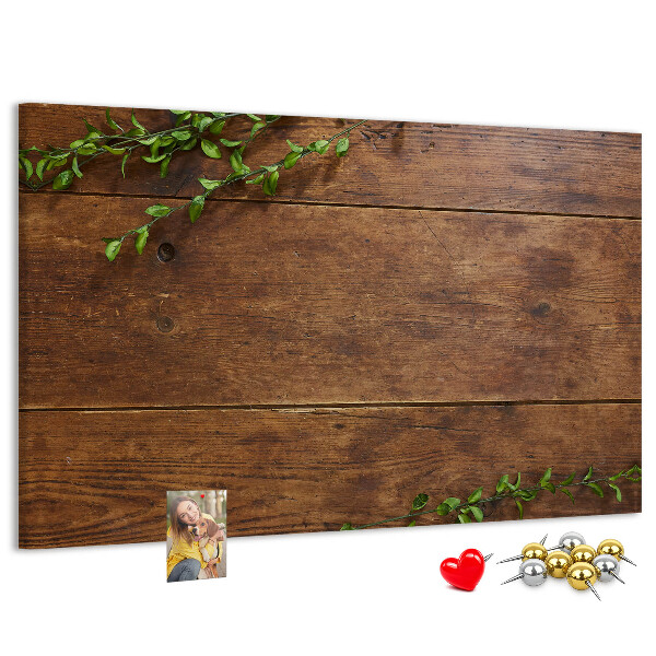 Pizarra de corcho Madera natural con ramas verdes