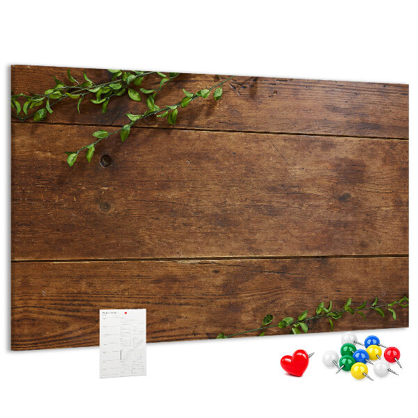 Pizarra de corcho Madera natural con ramas verdes