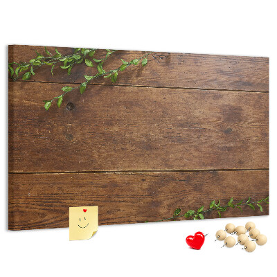 Pizarra de corcho Madera natural con ramas verdes
