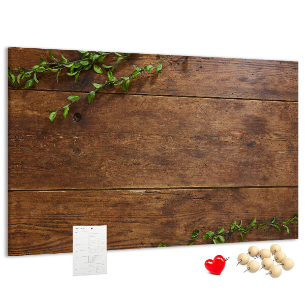 Pizarra de corcho Madera natural con ramas verdes