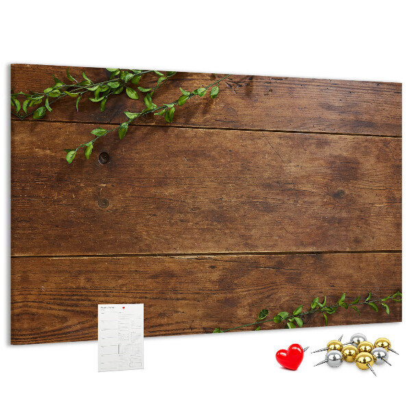 Pizarra de corcho Madera natural con ramas verdes