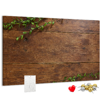 Pizarra de corcho Madera natural con ramas verdes
