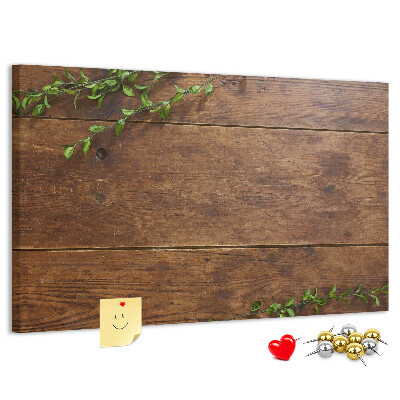 Pizarra de corcho Madera natural con ramas verdes