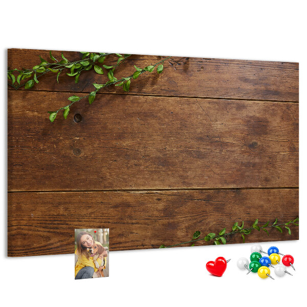 Pizarra de corcho Madera natural con ramas verdes