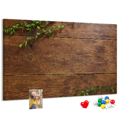 Pizarra de corcho Madera natural con ramas verdes