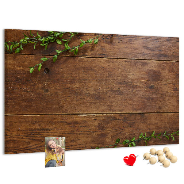 Pizarra de corcho Madera natural con ramas verdes