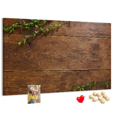 Pizarra de corcho Madera natural con ramas verdes